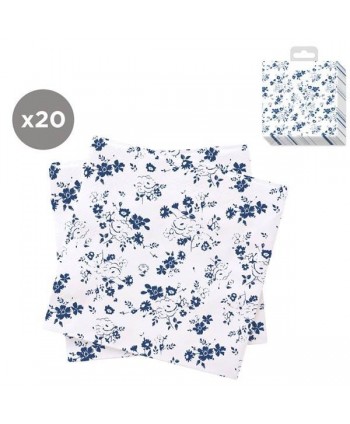 JUEGO DE 20 SERVILLETAS 33X33 FLORES AZUL