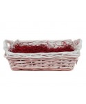 CESTA BIANCA 31X22X8+MIMBRE RELLENO ROJO Y CELOFAN