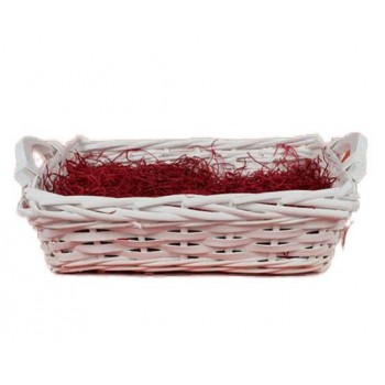 CESTA BIANCA 31X22X8+MIMBRE RELLENO ROJO Y CELOFAN