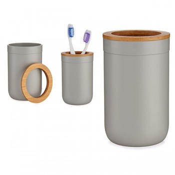 PORTACEPILLOS GRIS CON TAPA BAMBU