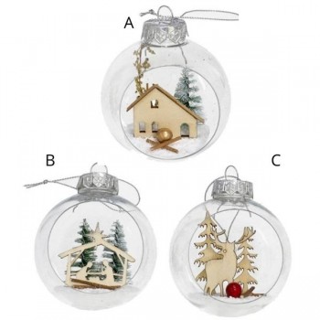 BOLA NAVIDAD TRANSPARENTE ABIERTA 8 CM 3SURTIDOS
