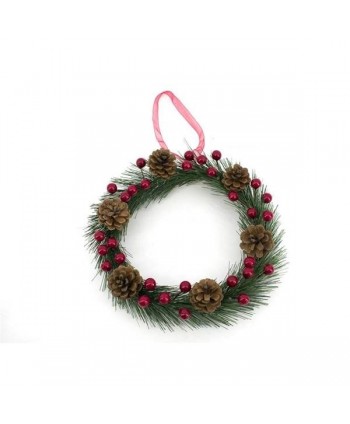 CORONA NAVIDAD PIÑAS Y MUERDAGO 22 CM
