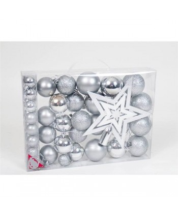 BOLAS NAVIDAD PLATA SET 42 BOLAS  SURTIDAS