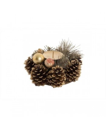 PORTA VELAS PIÑA DORADO 15 CM