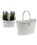 CESTA OVAL BLANCA FILO PLATA 36X22X35